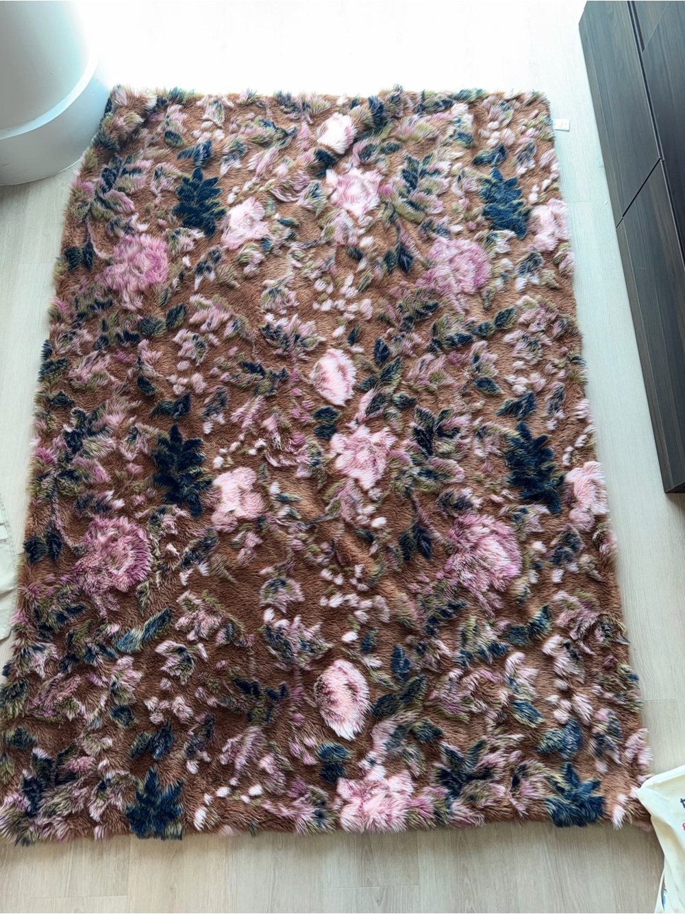 Anthropologie Brown Faux-Fur Floral Skirt with Pink and Navy Details